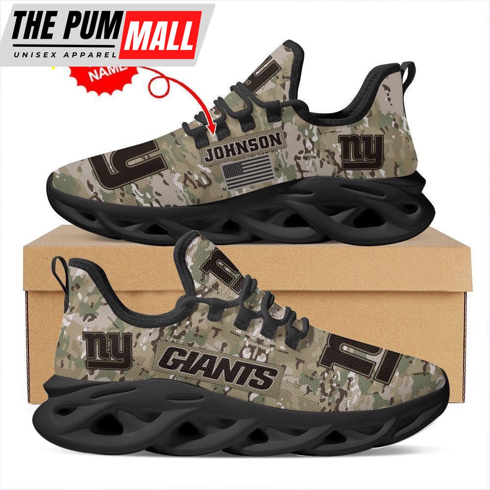 Custom Name NFL New York Giants US Army Military Veteran Camouflage Max Soul Shoes