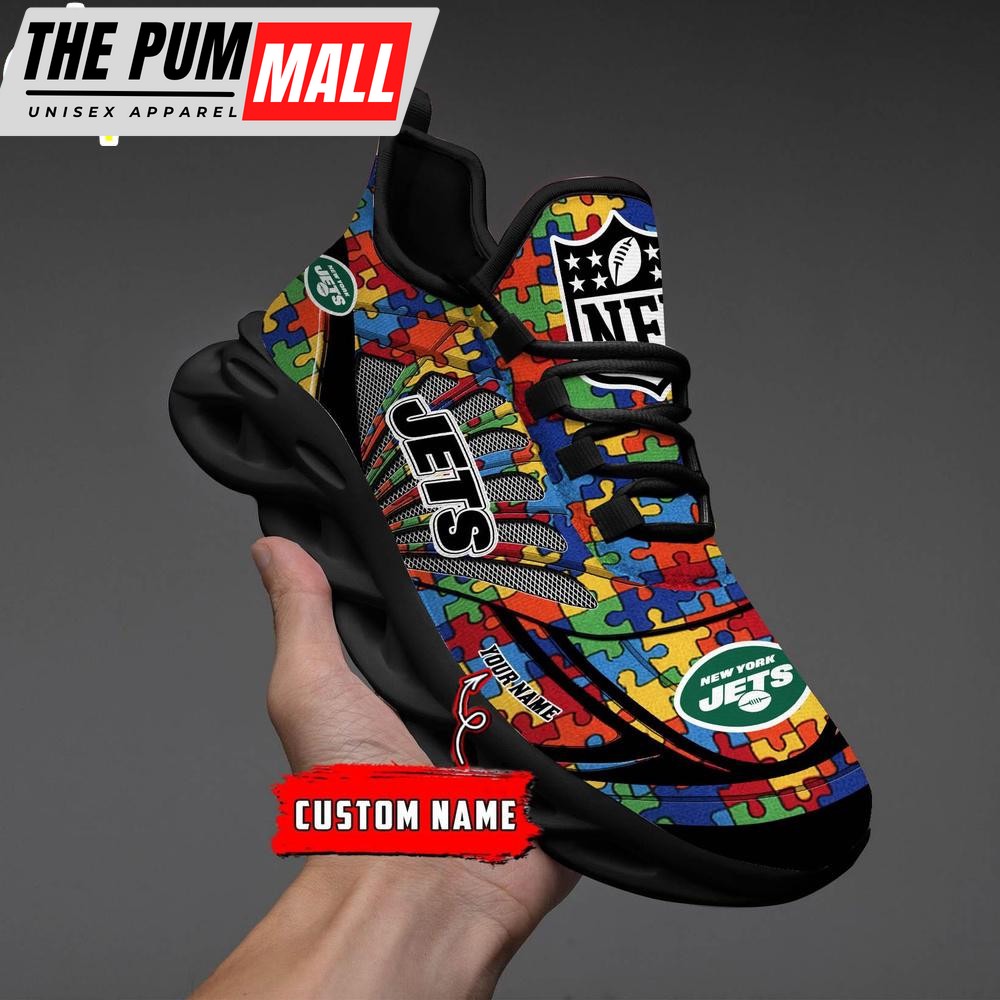 Custom Name NFL New York Jets Autism Clunky Max Soul Shoes