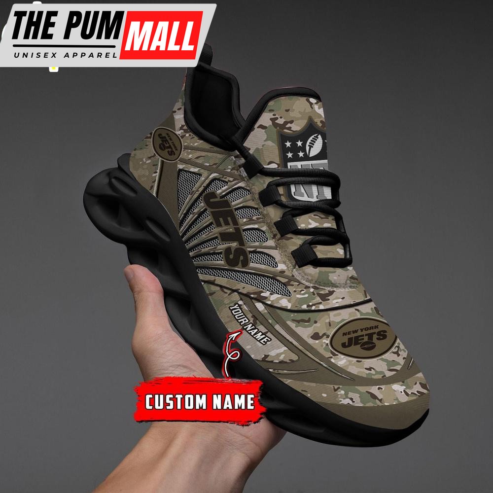 Custom Name NFL New York Jets Camo Veteran Day Max Soul Shoes