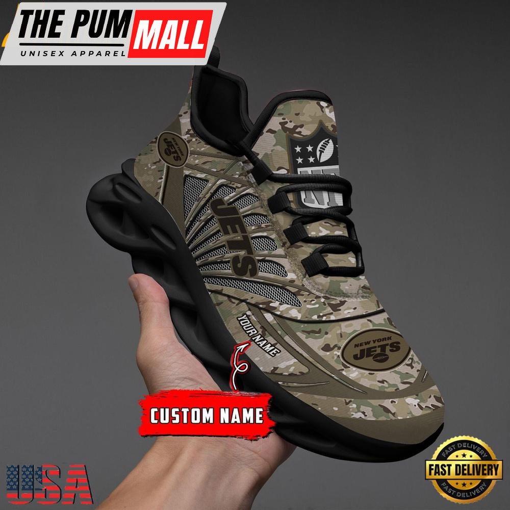 Custom Name NFL New York Jets Camo Veteran Day Max Soul Shoes