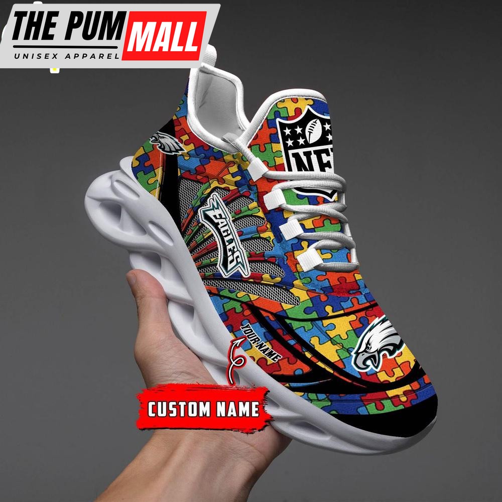 Custom Name NFL Philadelphia Eagles Autism Clunky Max Soul Shoes