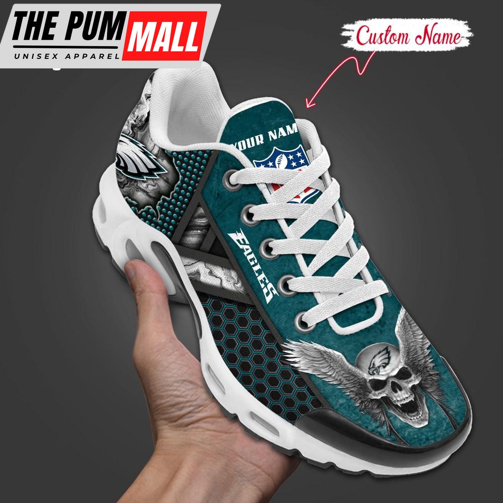 Custom Name NFL Philadelphia Eagles Skull Air Max Plus Shoes