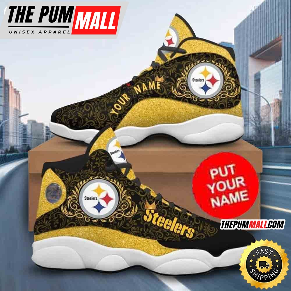 Custom Name NFL Pittsburgh Steelers Golden Black Air Jd 13 Shoes Printed Logo JD 13