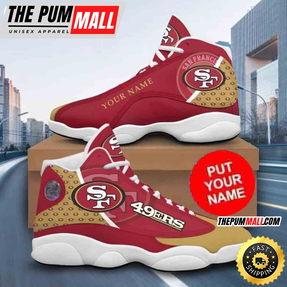 Custom Name NFL San Francisco 49ers Baseball Air Jd 13 Shoes Printed Logo JD 13