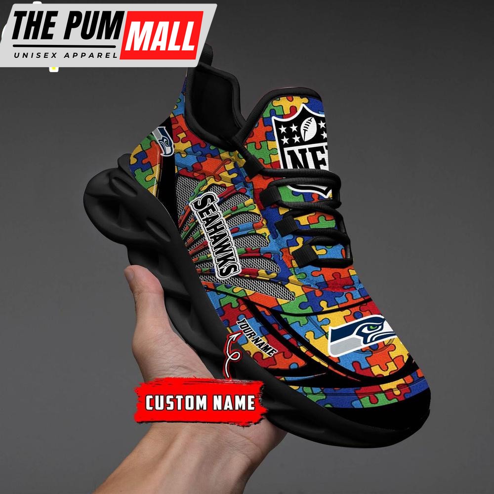 Custom Name NFL Seattle Seahawks Autism Clunky Max Soul Shoes