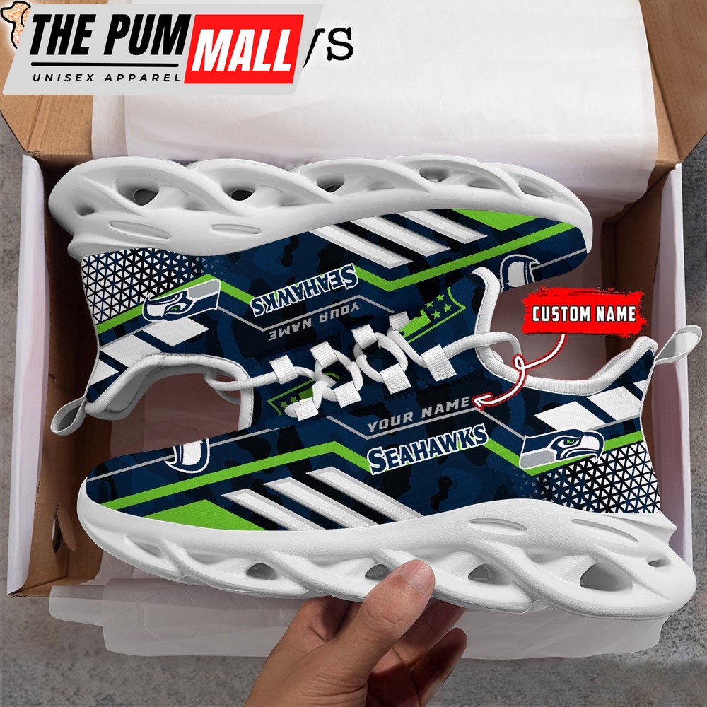 Custom Name NFL Seattle Seahawks Clunky Camo Max Soul Shoes