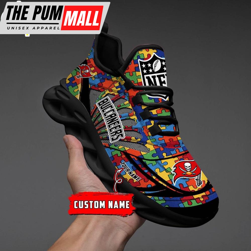 Custom Name NFL Tampa Bay Buccaneers Autism Clunky Max Soul Shoes
