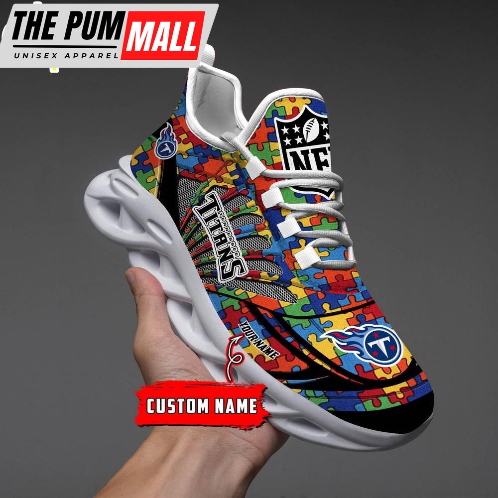 Custom Name NFL Tennessee Titans Autism Clunky Max Soul Shoes