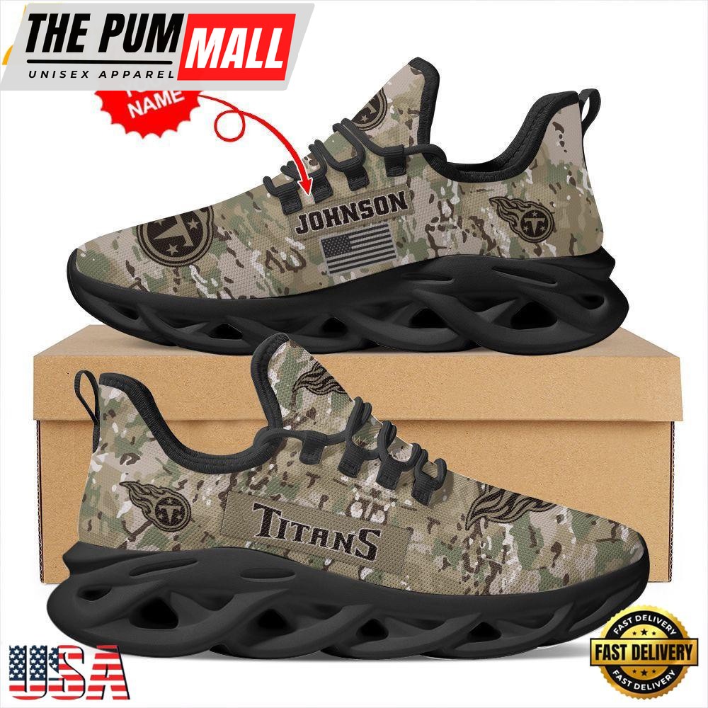 Custom Name NFL Tennessee Titans US Army Military Veteran Camouflage Max Soul Shoes