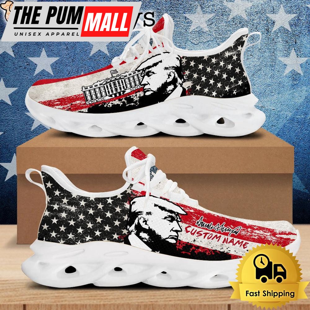 Custom Name President Donald Trump With Flag US Max Soul Shoes