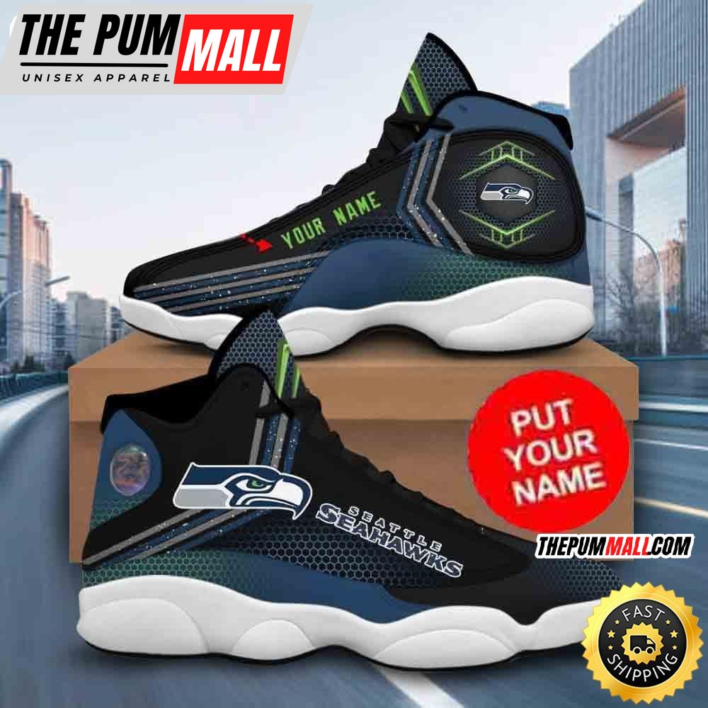 Custom Name Seattle Seahawks Air Jd 13 Shoes NFL Footwear Printed Logo JD 13