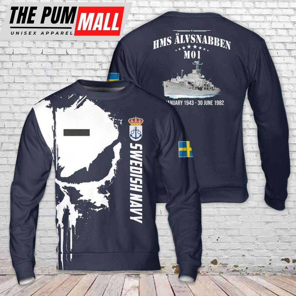 Custom Name Swedish Navy HMS Alvsnabben (M01) Christmas Sweater 3D Gift For Christmas