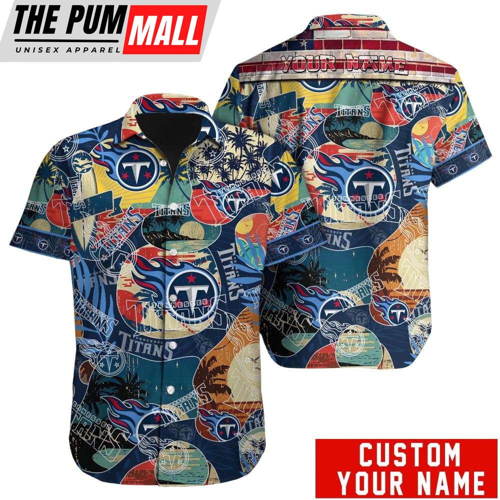Custom Name Tennessee Titans American Flag Vintage Hawaiian Shirt