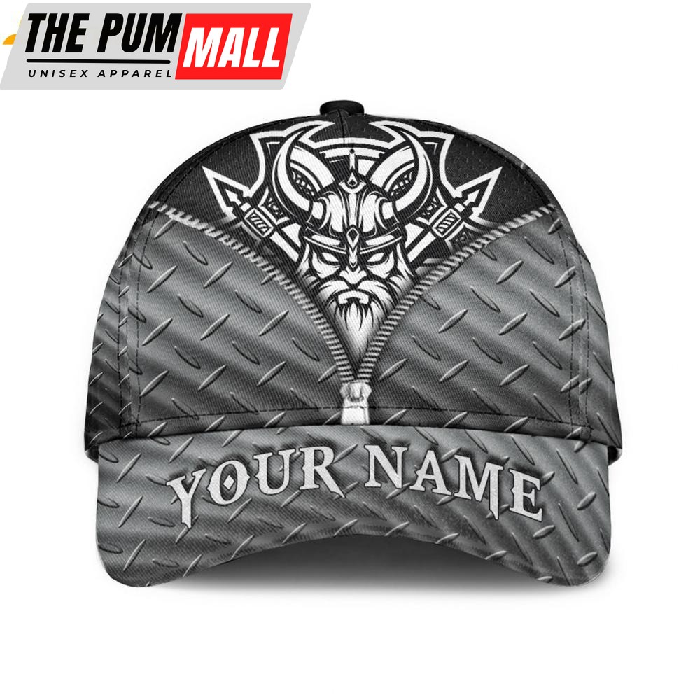 Custom Name Viking Black And White Head With Shield And Axe Classic Baseball Cap