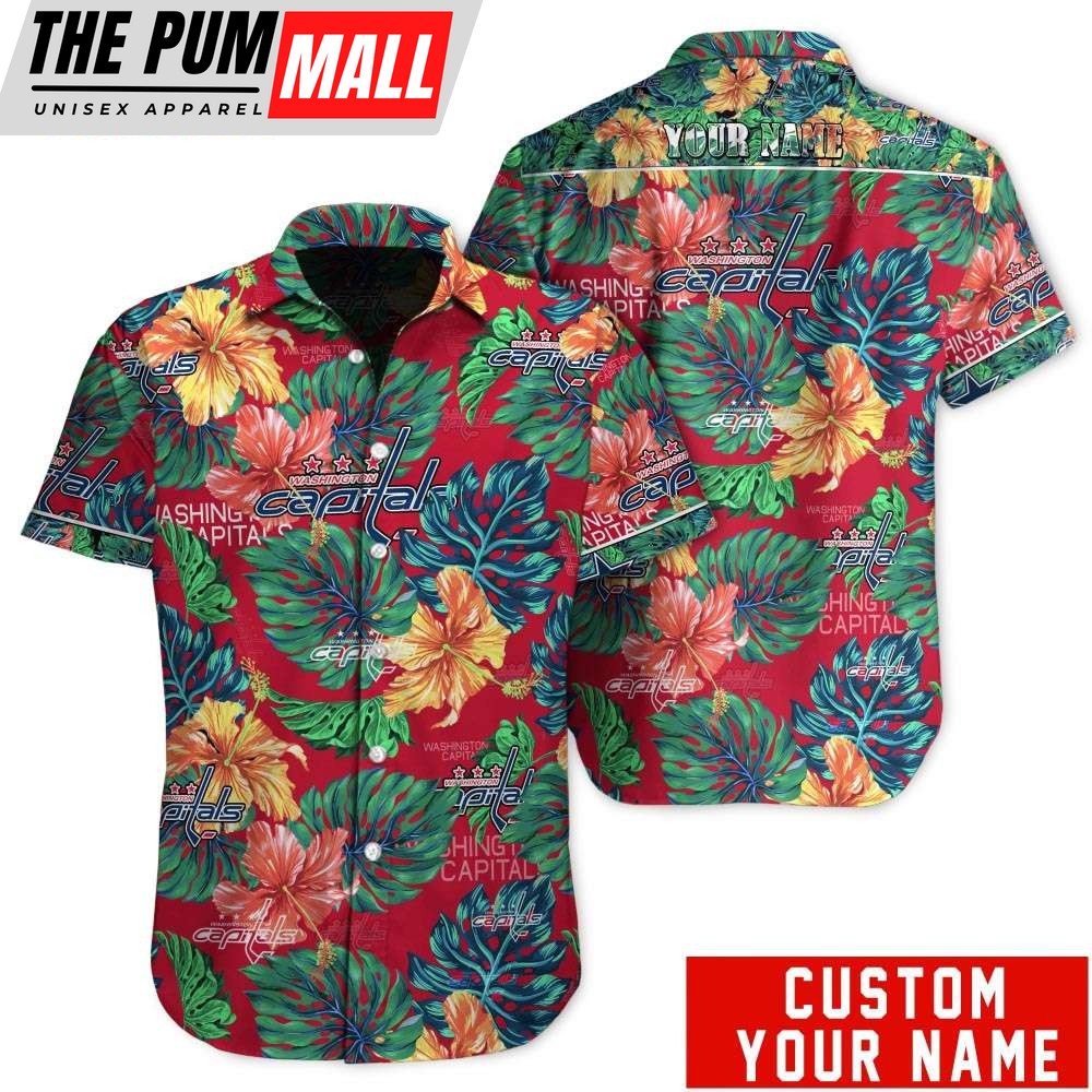 Custom Name Washington Capitals Tropical Floral Hawaiian Shirt