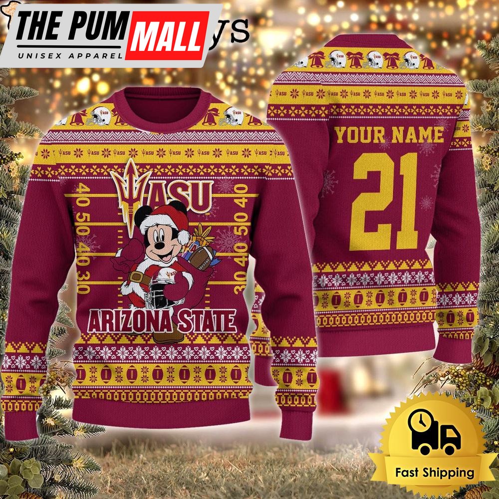Custom NCAA Arizona State Sun Devils Mickey Mouse Santa Ugly Christmas Sweater