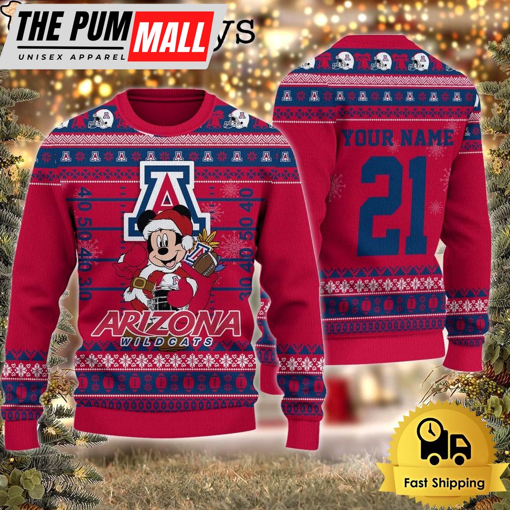 Custom NCAA Arizona Wildcats Mickey Mouse Santa Ugly Christmas Sweater