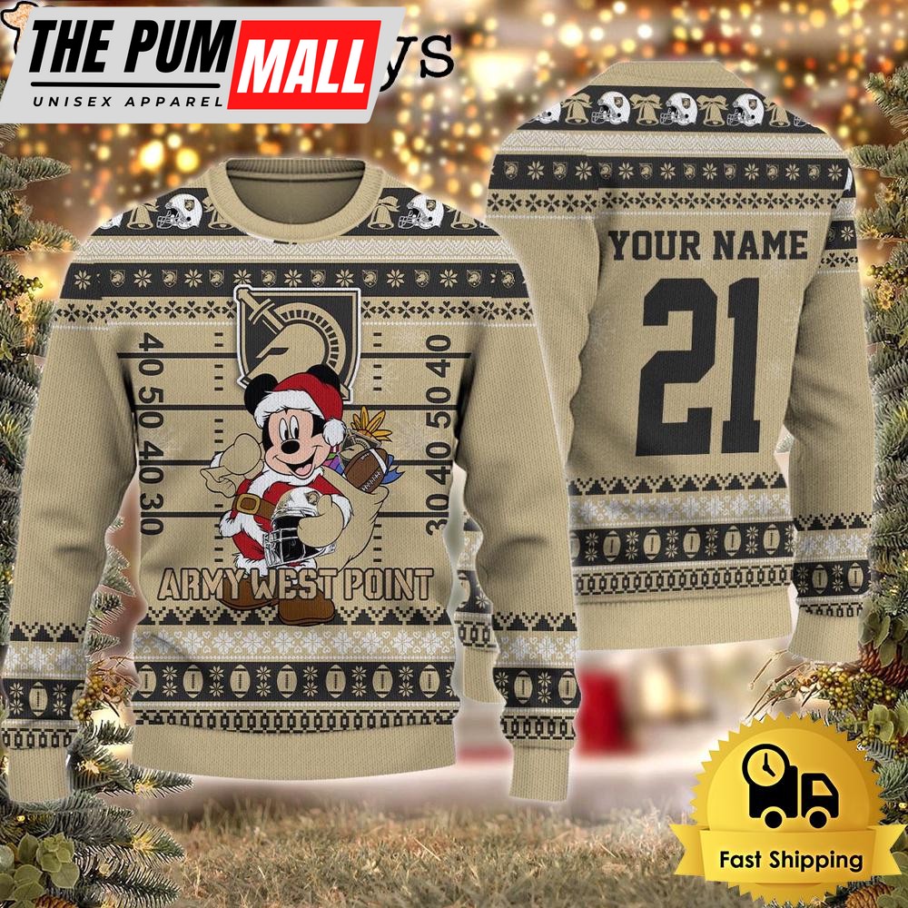 Custom NCAA Army Black Knights Mickey Mouse Santa Ugly Christmas Sweater