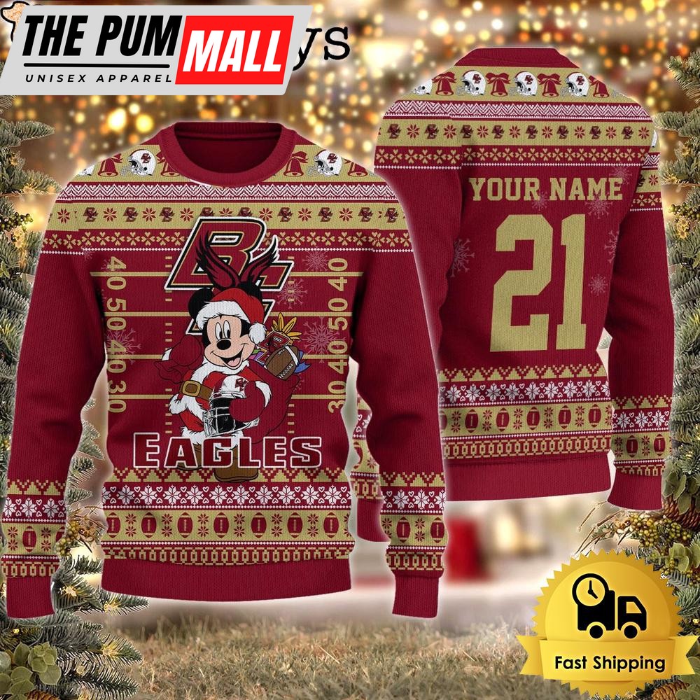 Custom NCAA Boston College Eagles Mickey Mouse Santa Ugly Christmas Sweater