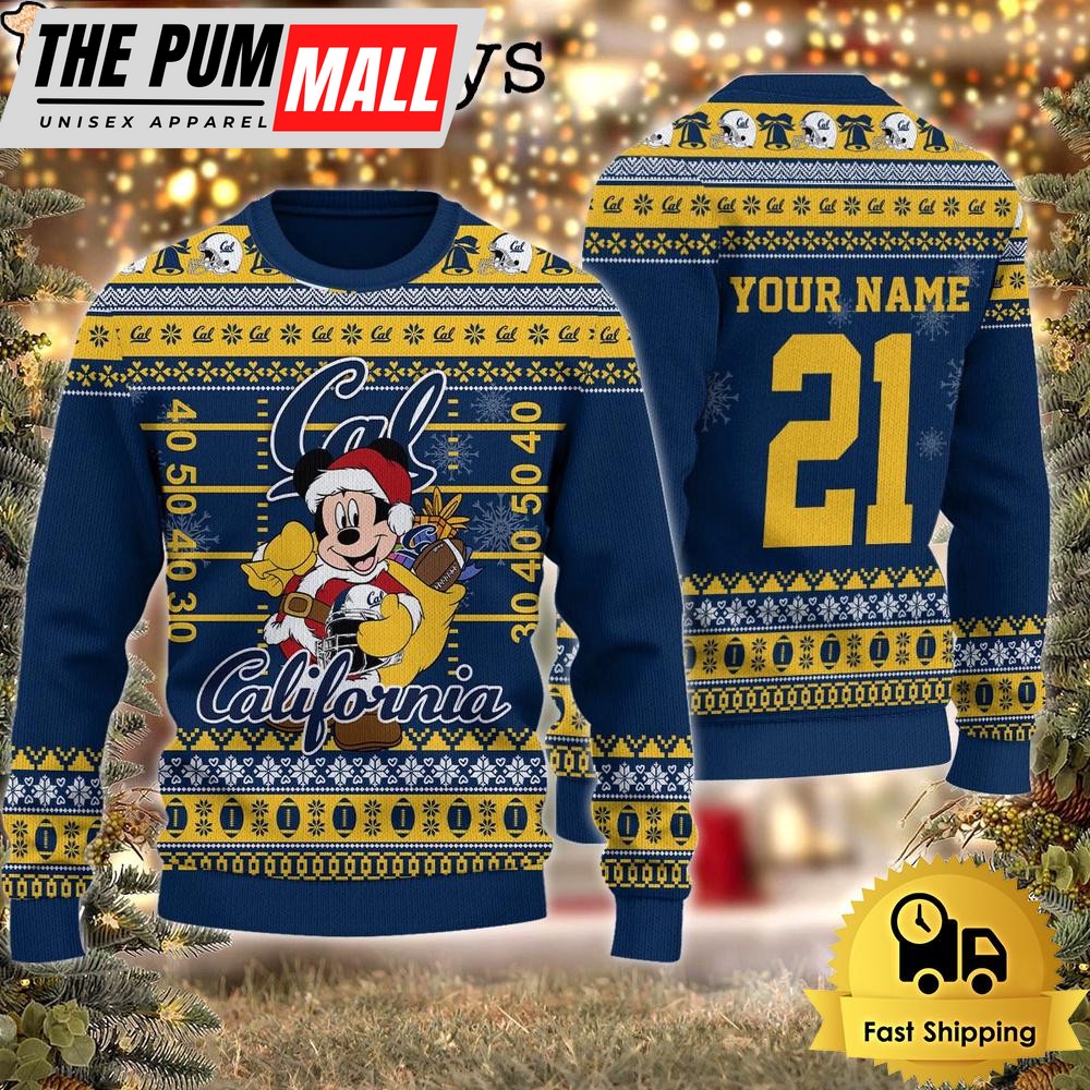 Custom NCAA California Golden Bears Mickey Mouse Santa Ugly Christmas Sweater