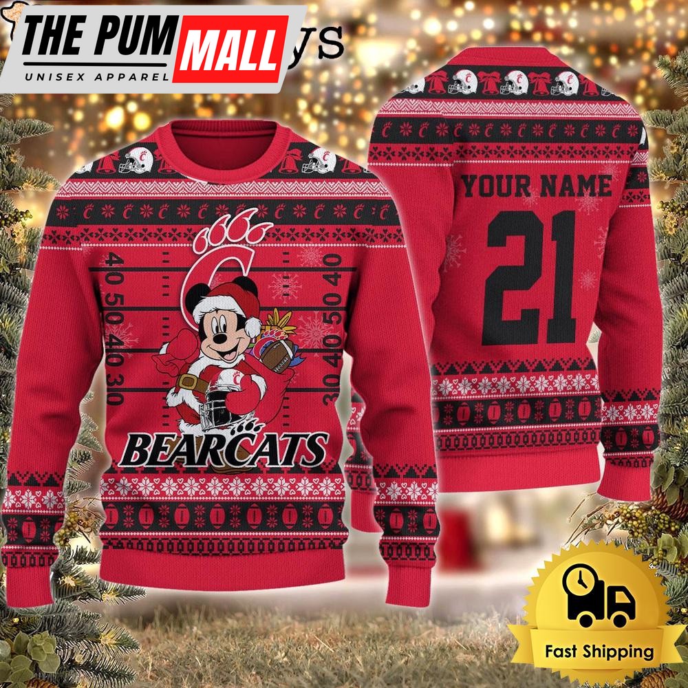 Custom NCAA Cincinnati Bearcats Mickey Mouse Santa Ugly Christmas Sweater
