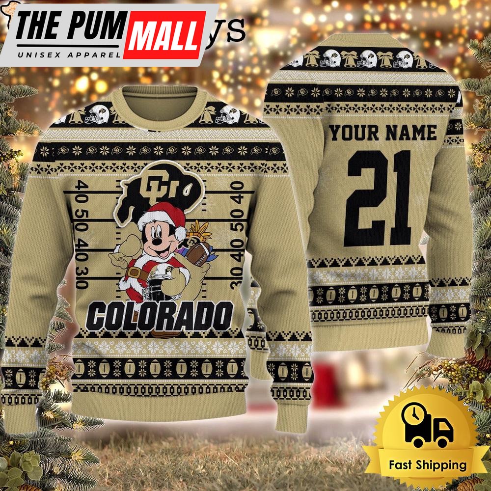 Custom NCAA Colorado Buffaloes Mickey Mouse Santa Ugly Christmas Sweater