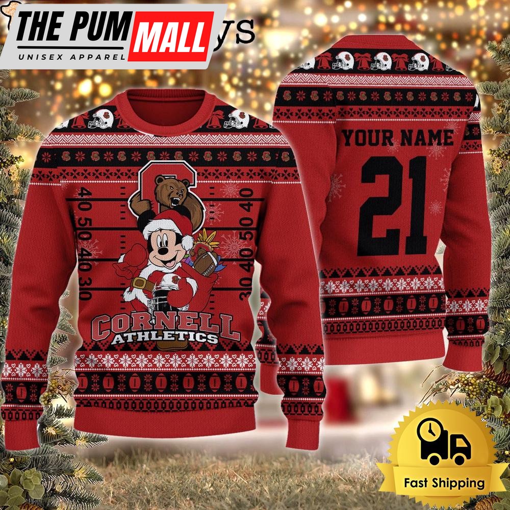 Custom NCAA Cornell Big Red Mickey Mouse Santa Ugly Christmas Sweater