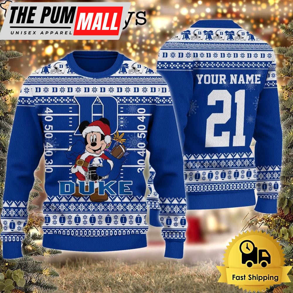 Custom NCAA Duke Blue Devils Mickey Mouse Santa Ugly Christmas Sweater