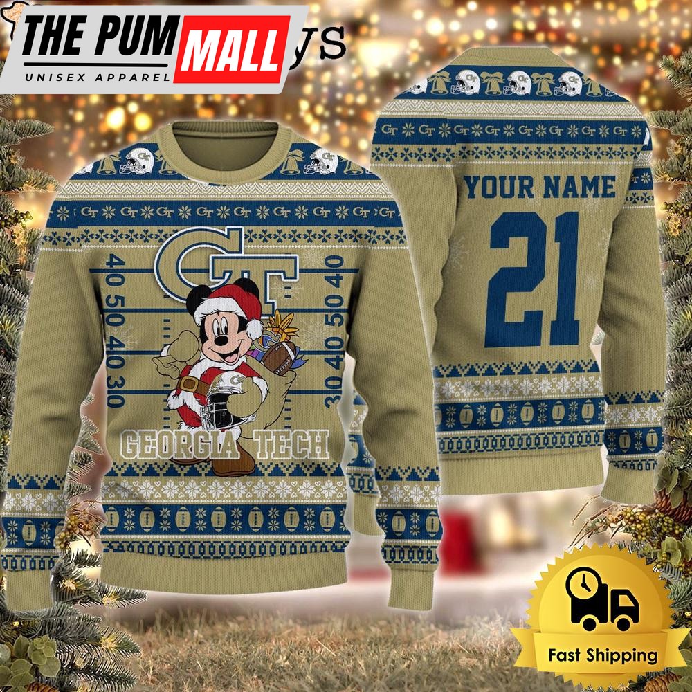 Custom NCAA Georgia Tech Yellow Jackets Mickey Mouse Santa Ugly Christmas Sweater