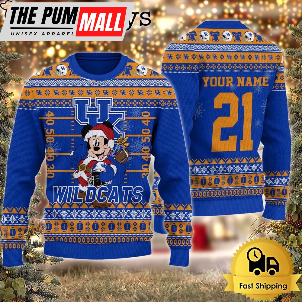 Custom NCAA Kentucky Wildcats Mickey Mouse Santa Ugly Christmas Sweater