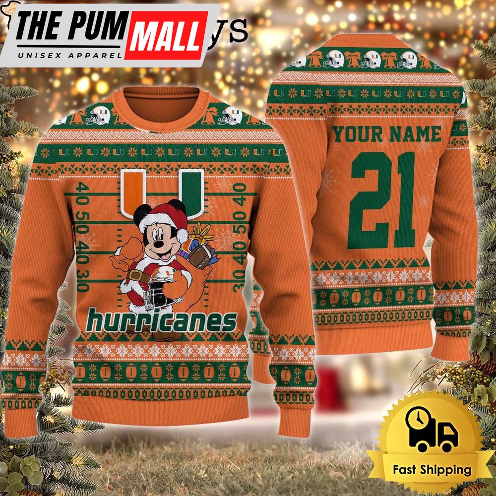Custom NCAA Miami Hurricanes Mickey Mouse Santa Ugly Christmas Sweater