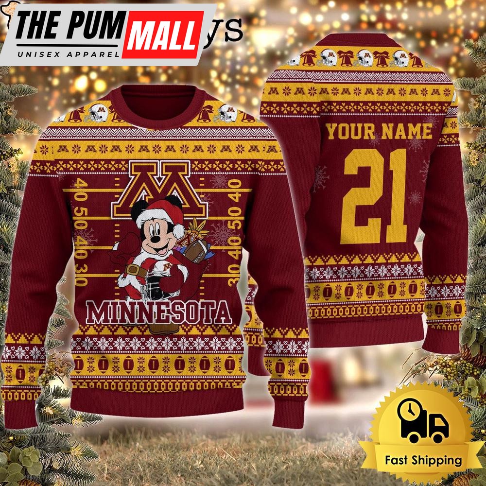 Custom NCAA Minnesota Golden Gophers Mickey Mouse Santa Ugly Christmas Sweater