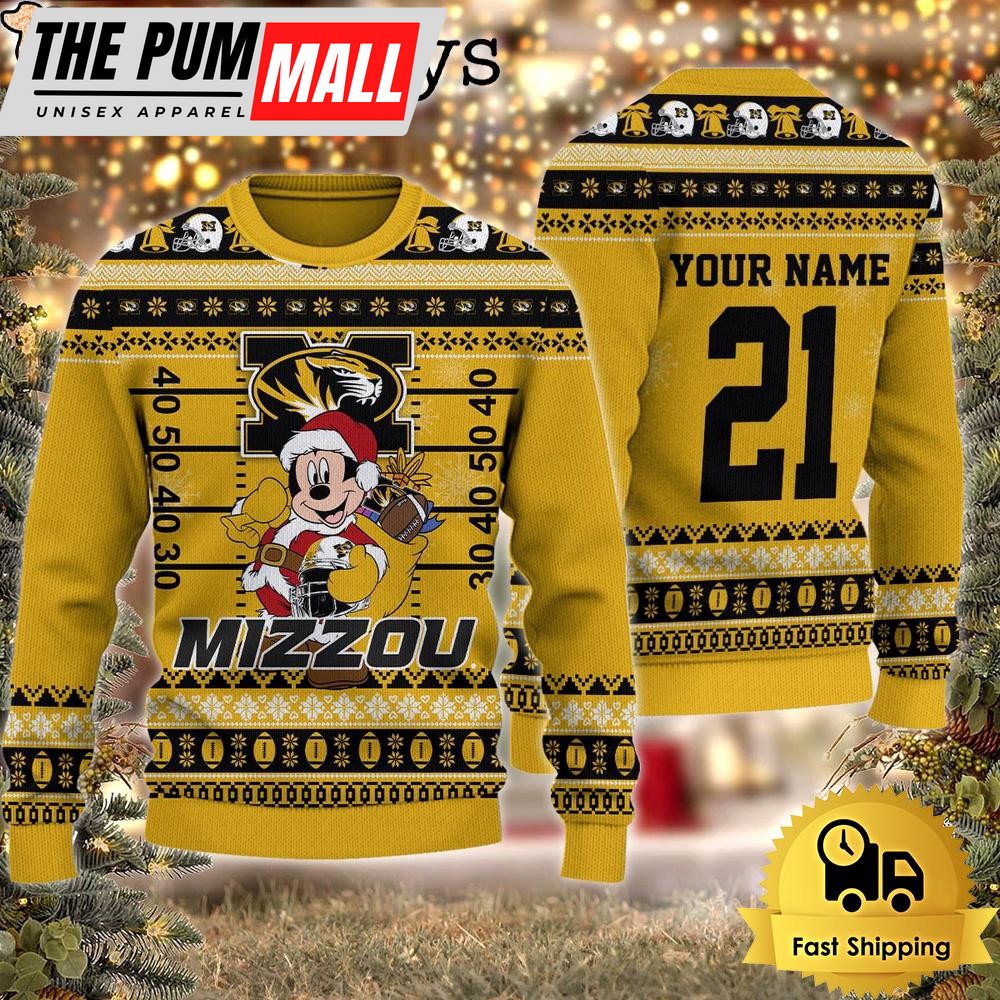 Custom NCAA Missouri Tigers Mickey Mouse Santa Ugly Christmas Sweater