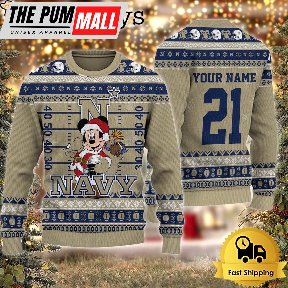Custom NCAA Navy Midshipmen Mickey Mouse Santa Ugly Christmas Sweater