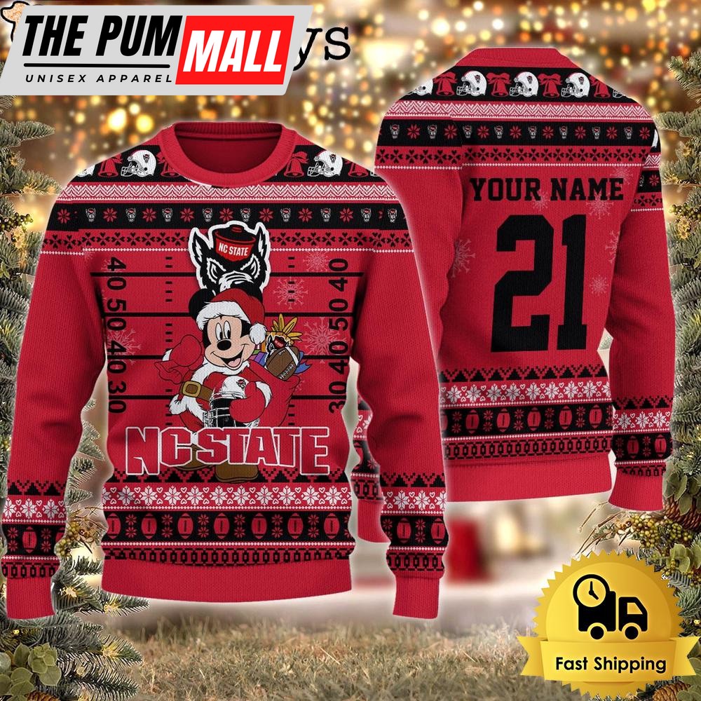 Custom NCAA NC State Wolfpack Mickey Mouse Santa Ugly Christmas Sweater