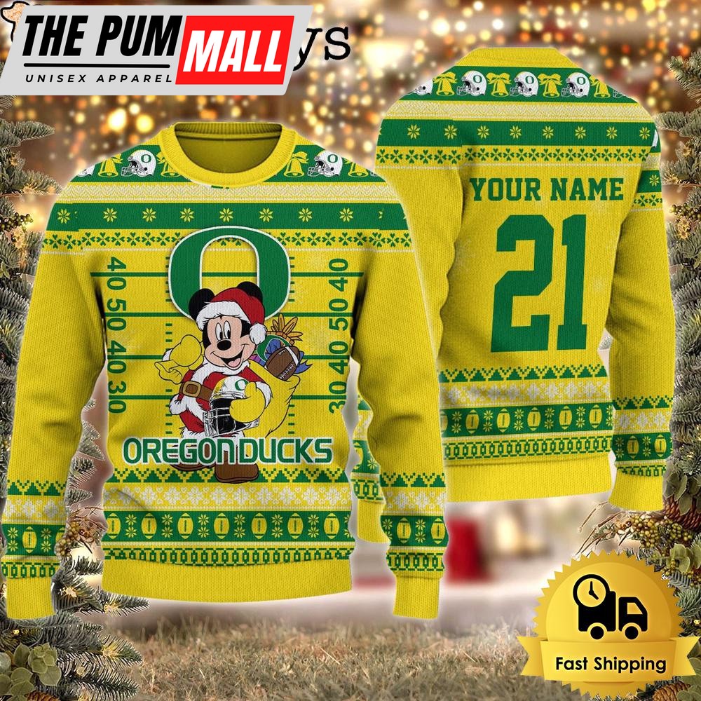 Custom NCAA Oregon Ducks Mickey Mouse Santa Ugly Christmas Sweater