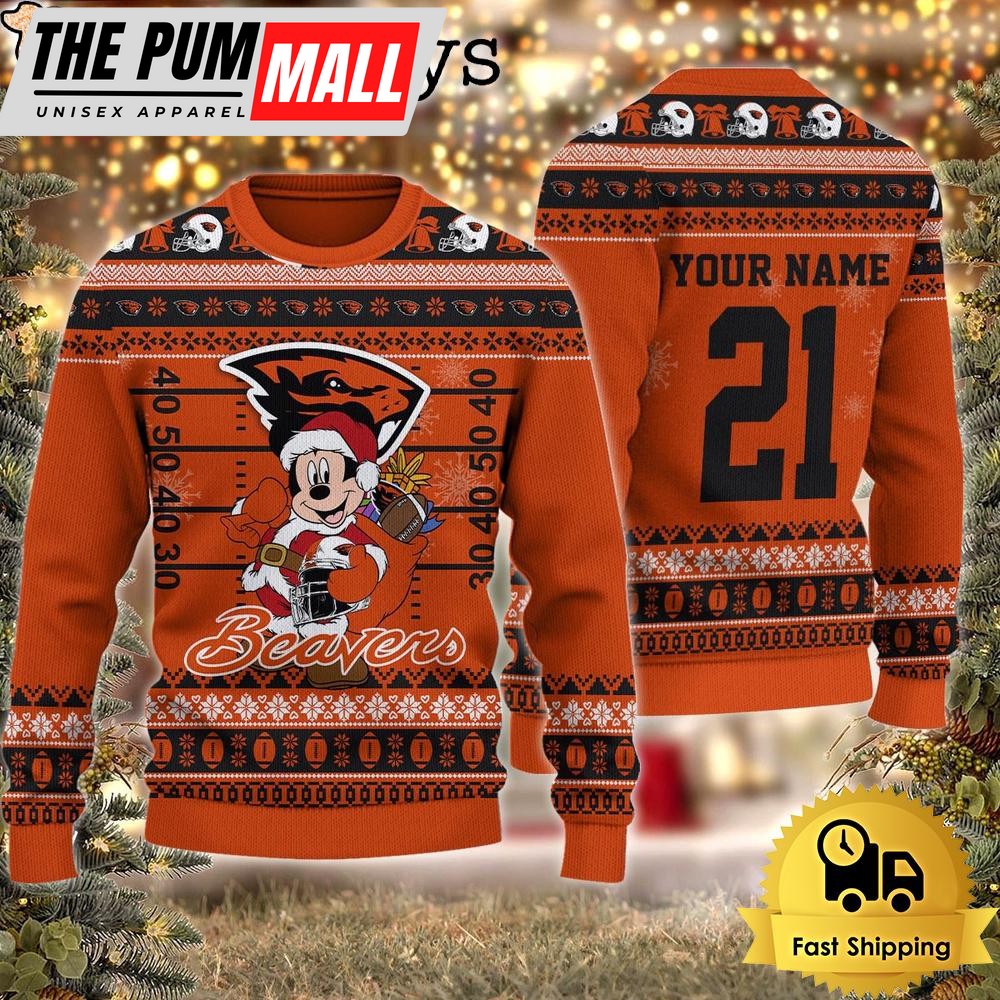 Custom NCAA Oregon State Beavers Mickey Mouse Santa Ugly Christmas Sweater