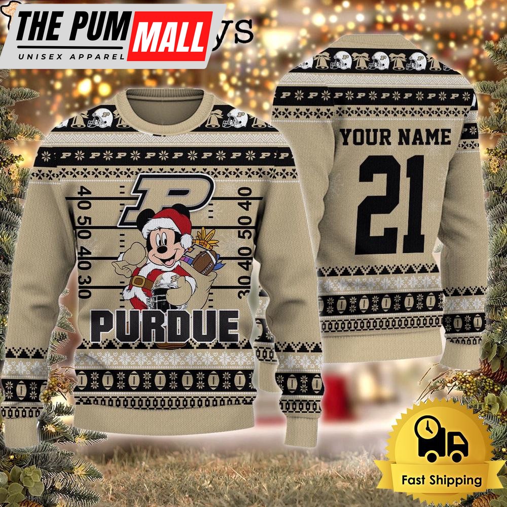 Custom NCAA Purdue Boilermakers Mickey Mouse Santa Ugly Christmas Sweater
