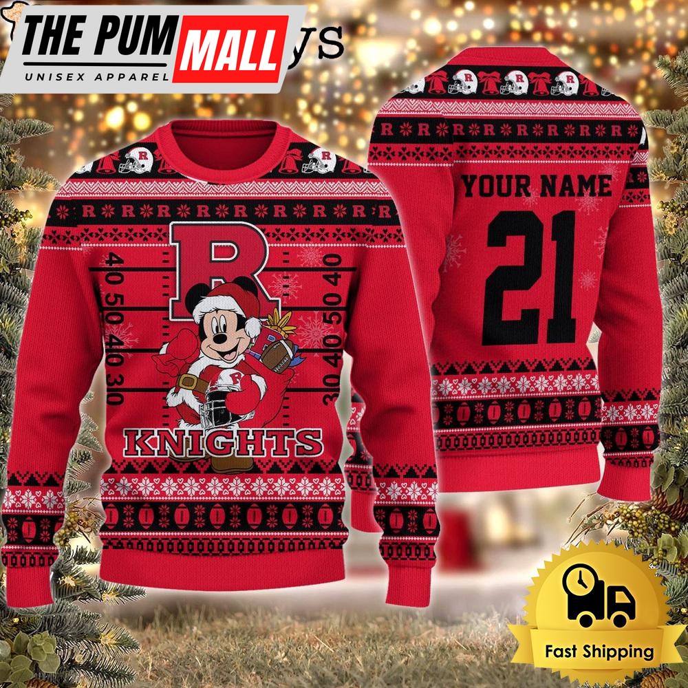 Custom NCAA Rutgers Scarlet Knights Mickey Mouse Santa Ugly Christmas Sweater