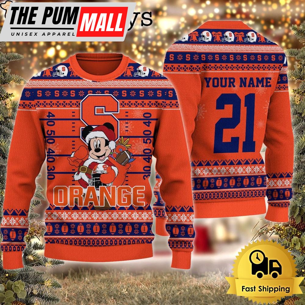 Custom NCAA Syracuse Orange Mickey Mouse Santa Ugly Christmas Sweater