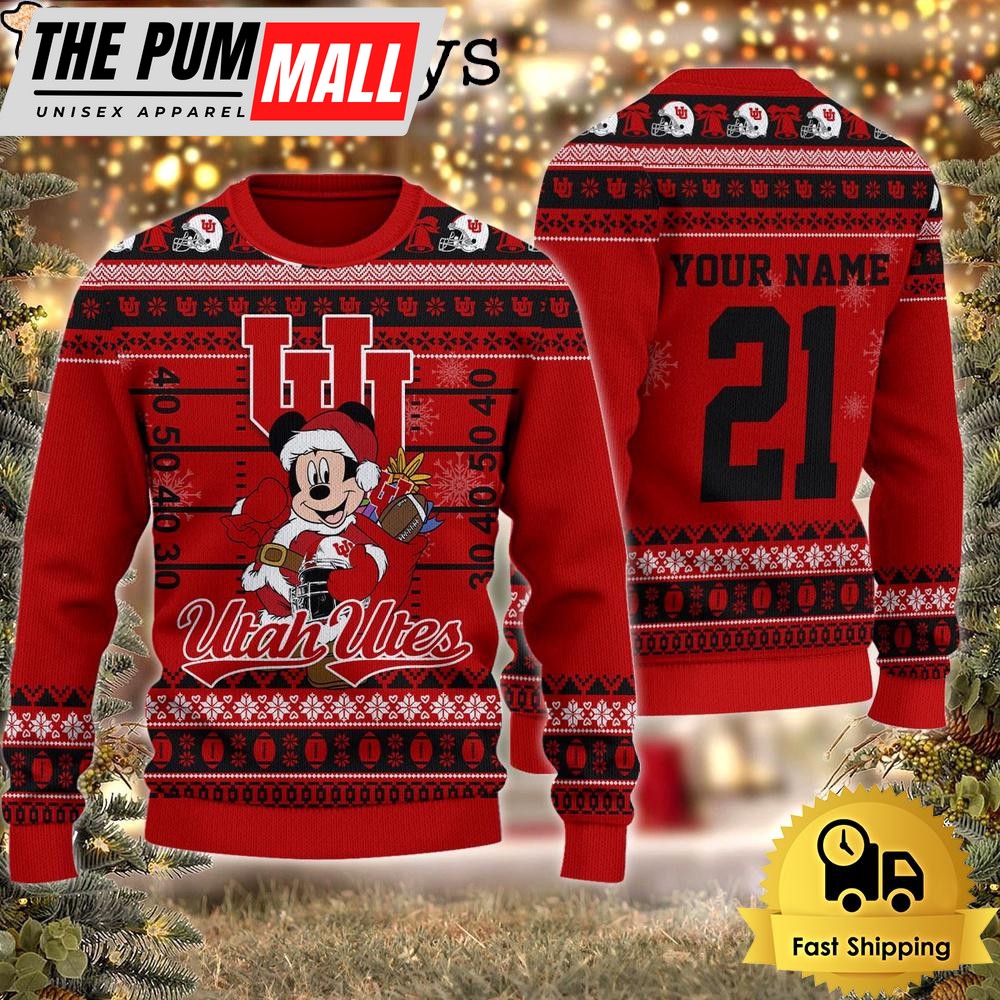 Custom NCAA Utah Utes Mickey Mouse Santa Ugly Christmas Sweater