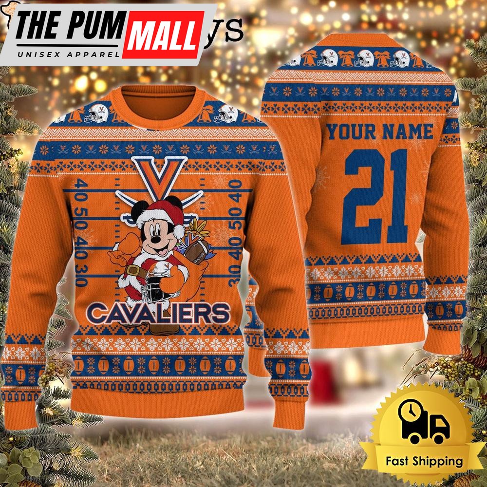 Custom NCAA Virginia Cavaliers Mickey Mouse Santa Ugly Christmas Sweater