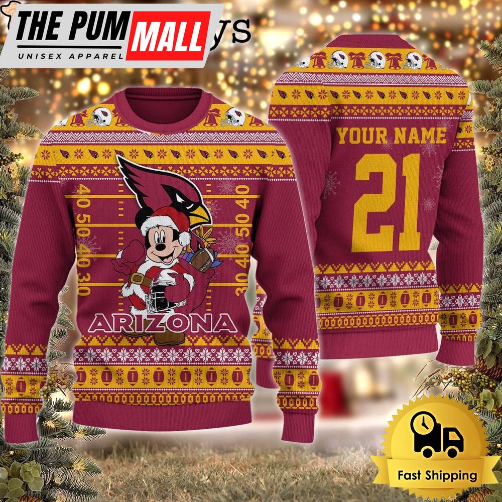 Custom NFL Arizona Cardinals Mickey Mouse Santa Ugly Christmas Sweater