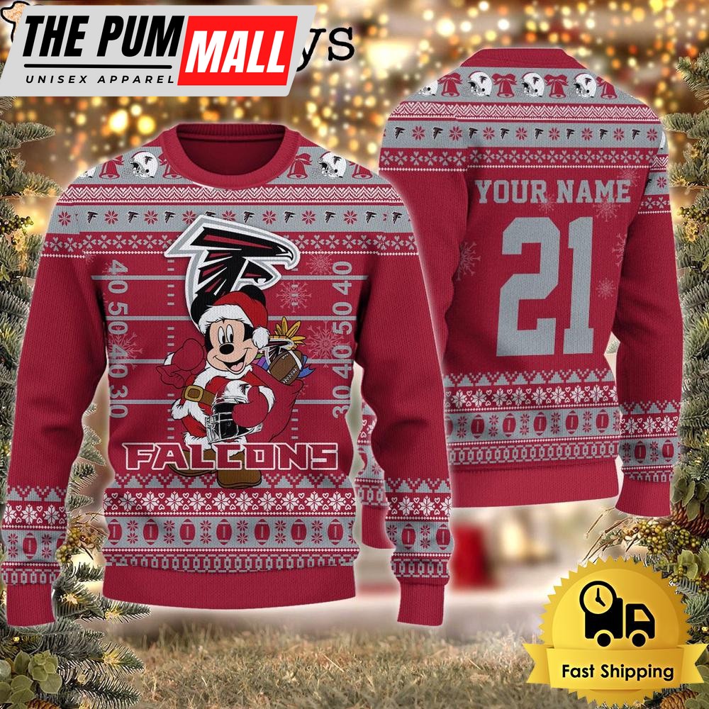 Custom NFL Atlanta Falcons Mickey Mouse Santa Ugly Christmas Sweater