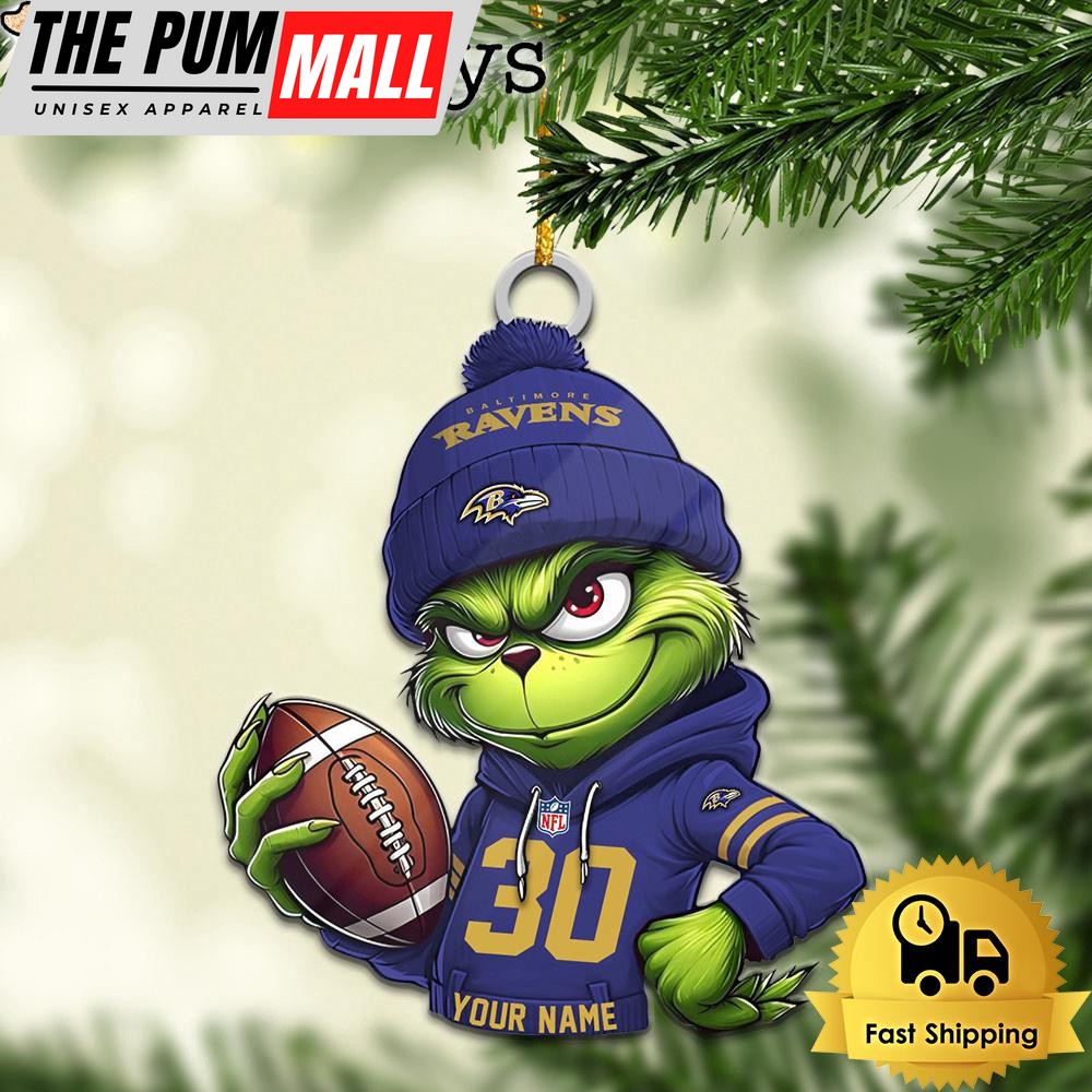 Custom NFL Baltimore Ravens Grinch Christmas Ornament Limited Edition