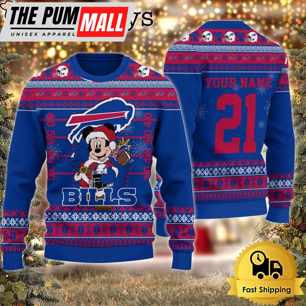 Custom NFL Buffalo Bills Mickey Mouse Santa Ugly Christmas Sweater
