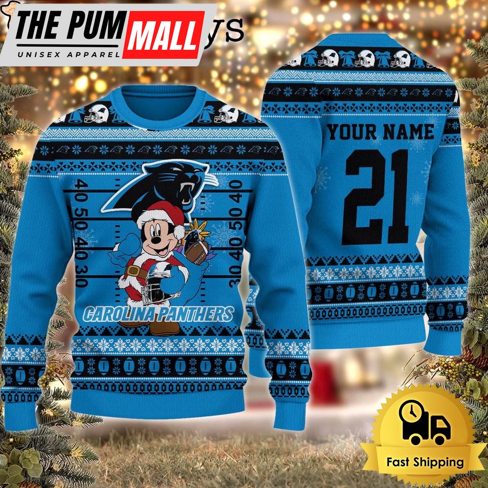 Custom NFL Carolina Panthers Mickey Mouse Santa Ugly Christmas Sweater
