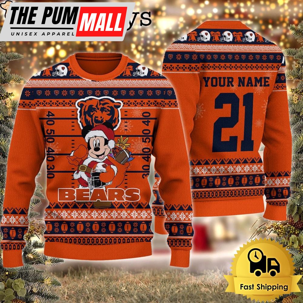 Custom NFL Chicago Bears Mickey Mouse Santa Ugly Christmas Sweater