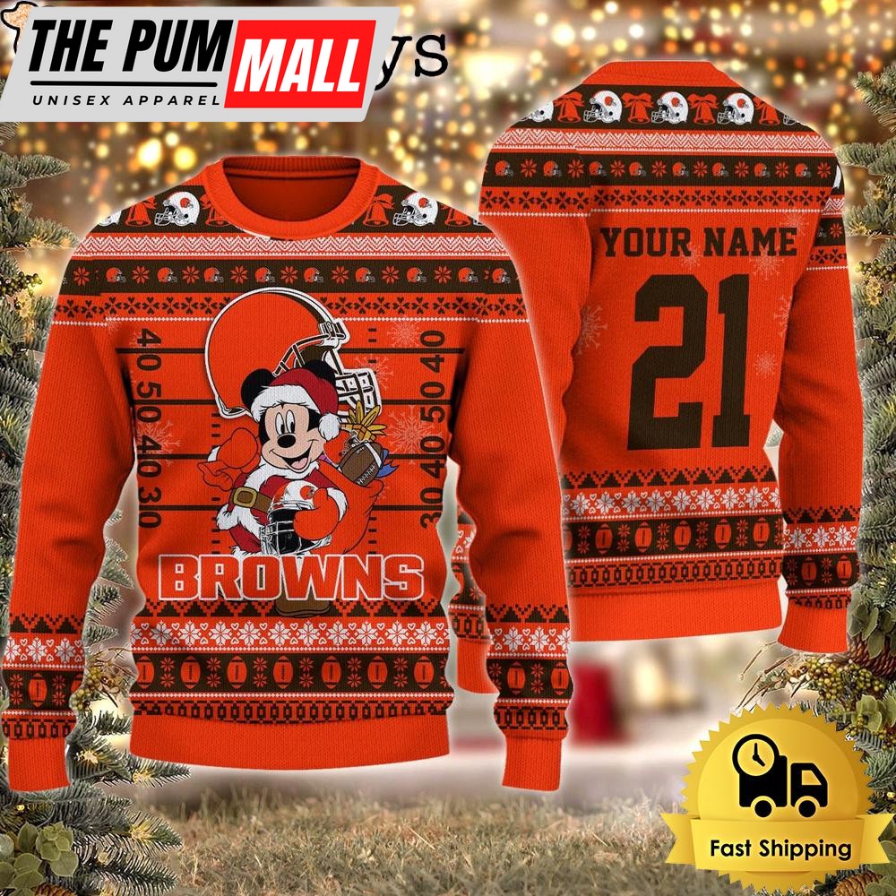 Custom NFL Cleveland Browns Mickey Mouse Santa Ugly Christmas Sweater