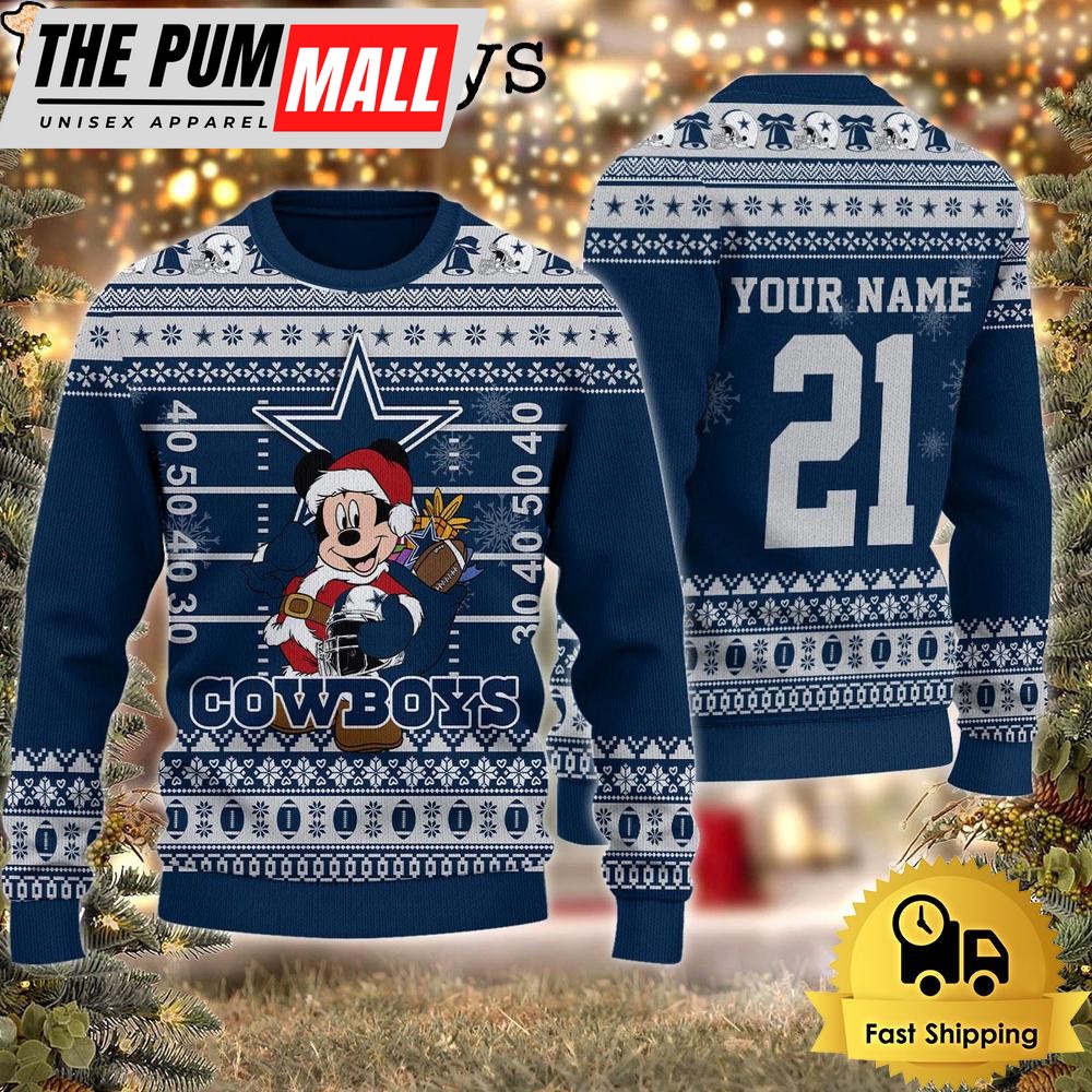 Custom NFL Dallas Cowboys Mickey Mouse Santa Ugly Christmas Sweater